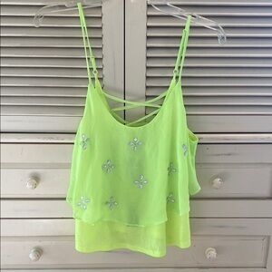 Lime Green Floral Embellished Women's Top